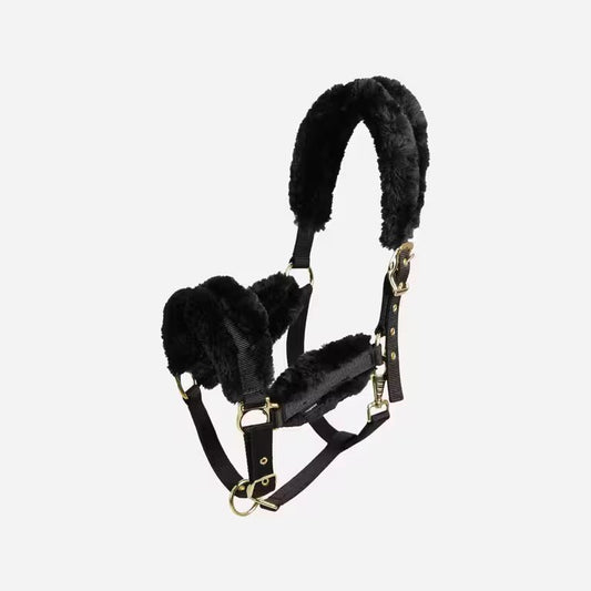 FOUGANZA Horse Riding Synthetic Sheepskin Halter for Horse (Halter Only) - Black