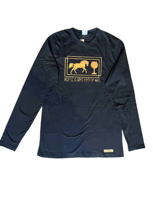 Horse and Wine Kind of Girl Long Sleeved T-Shirt
