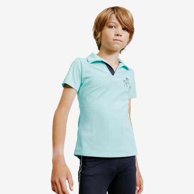 FOUGANZA Kids' Horse Riding Short-Sleeved Mesh Polo Shirt